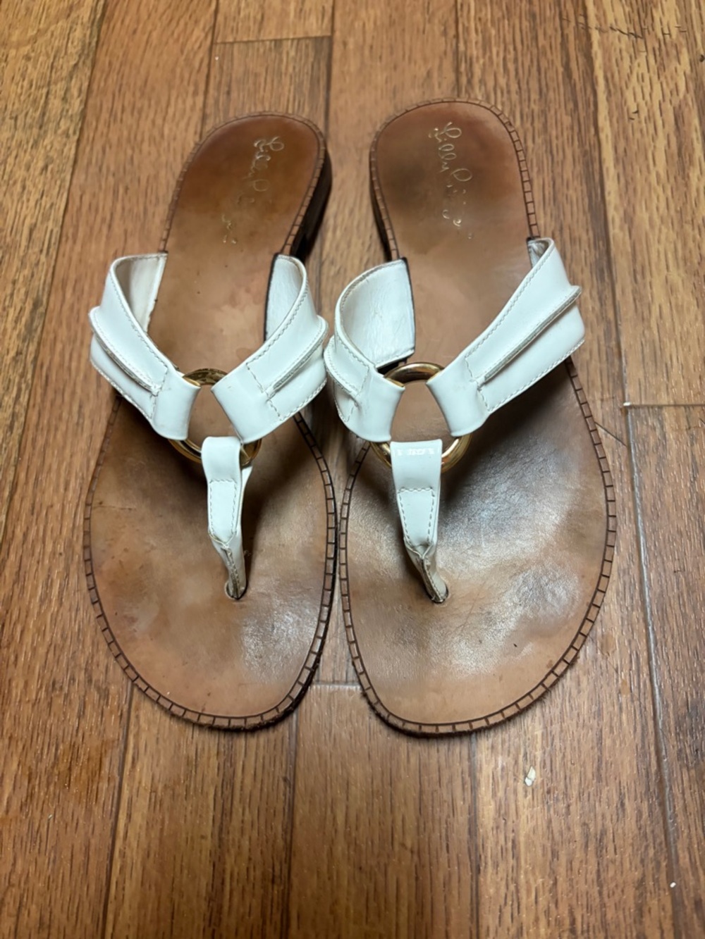 White Leather Ring-Accent Thong Sandals - Women